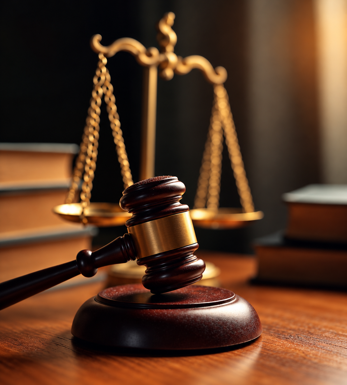 Martillo judicial y balanza dorada de justicia - RUAH Consultorías
